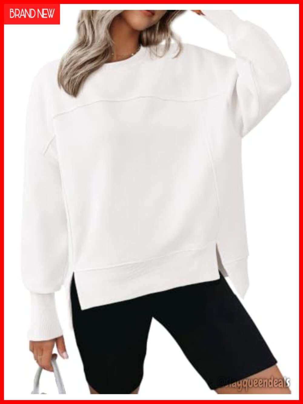 Women's Crewneck Sweatshirt Fleece Pullover High Low Side Slit
